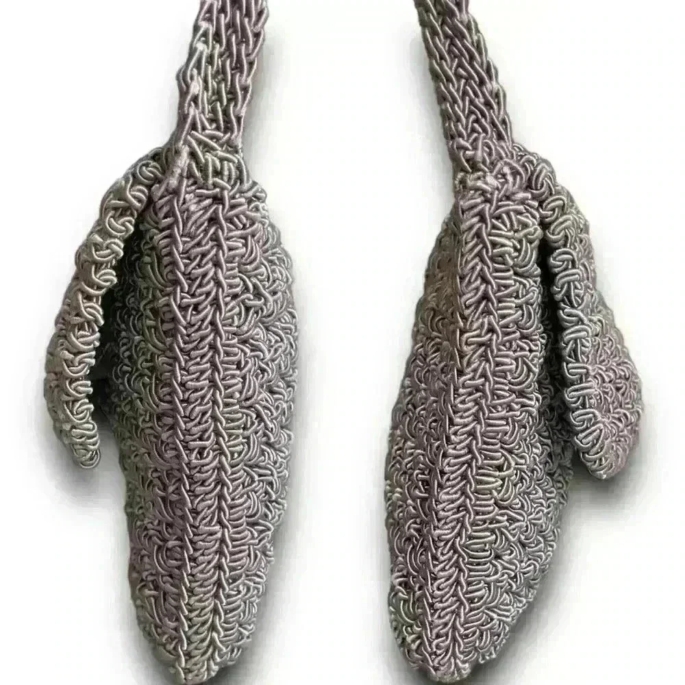 Vtg Gap Crochet Knitted Crossbody‎ Mini Purse Tote Snap Closure Flap Woven Grey - Picture 3 of 11